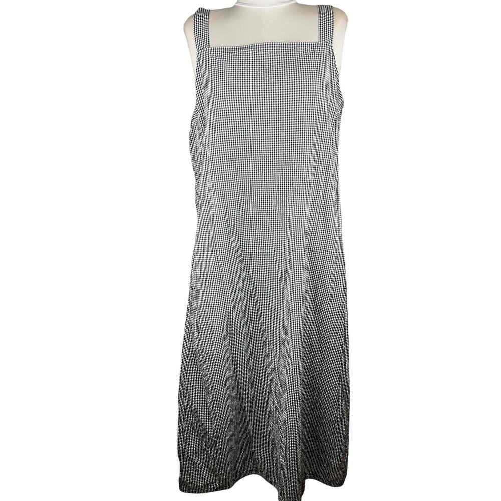 Eileen Fisher Organic Cotton Gingham Overall Maxi Dress Black White XL